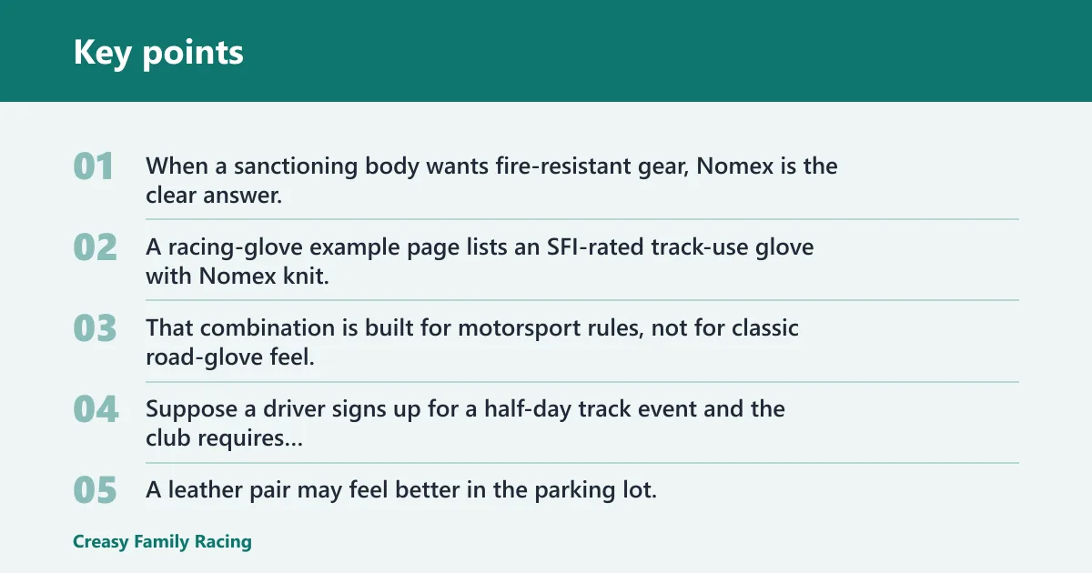 Key points: Driving gloves decision matrix